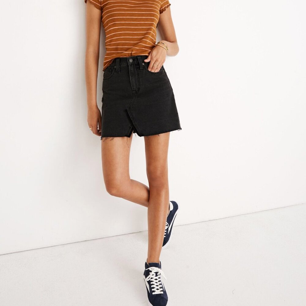 NWT Madewell Rigid Denim A-Line Mini Skirt in Black 29